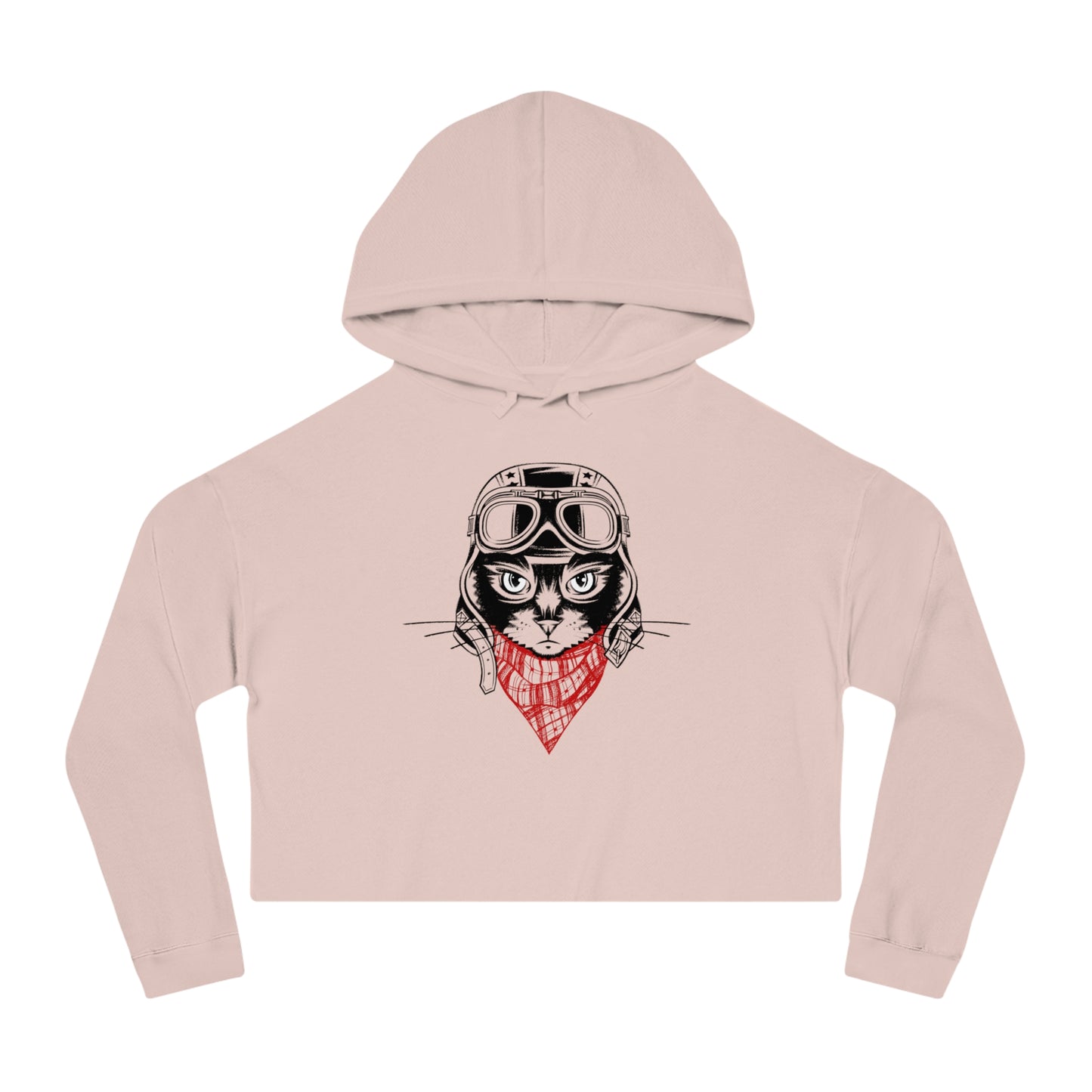 Motorcycle Cat Cropped Women's Hooded Sweatshirt