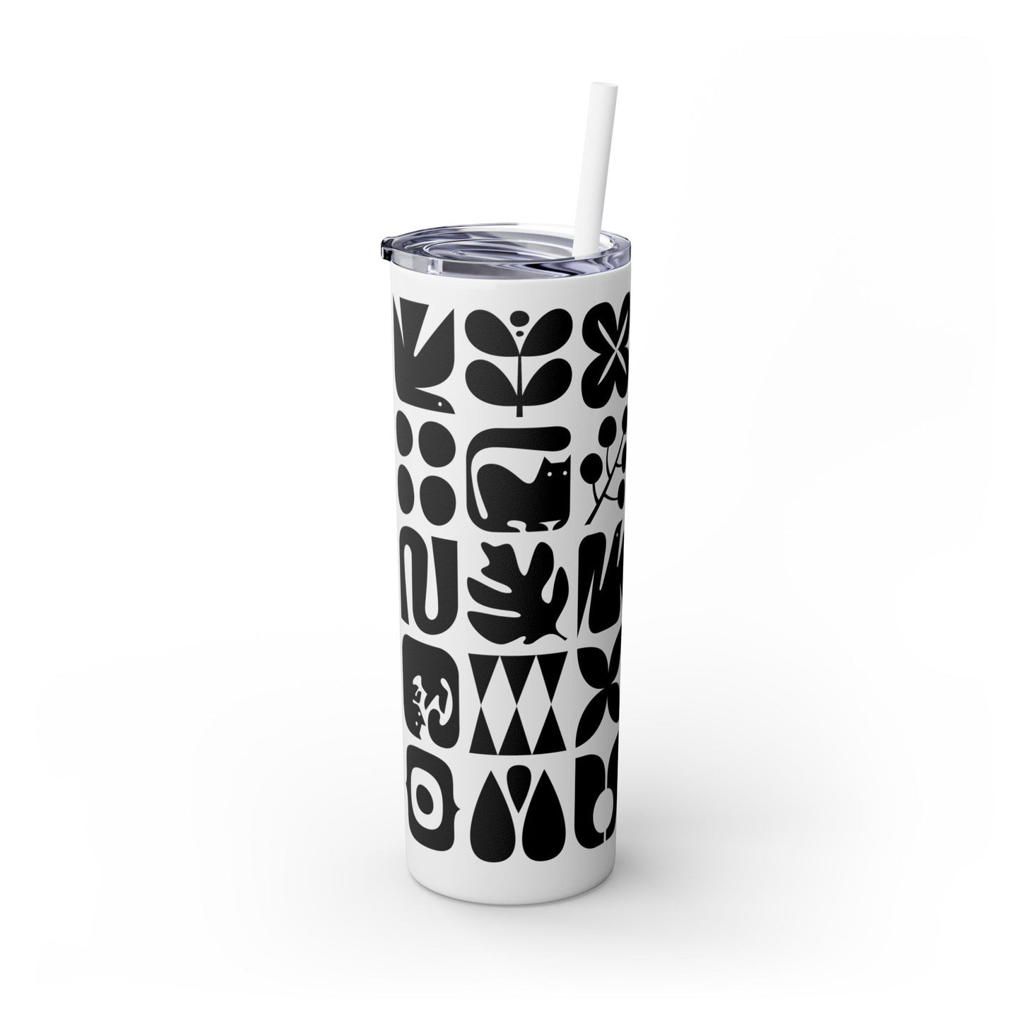 Graphic Cats and Birds Skinny Tumbler with Straw, 20oz