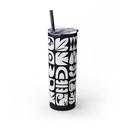 Graphic Cats and Birds Skinny Tumbler with Straw, 20oz