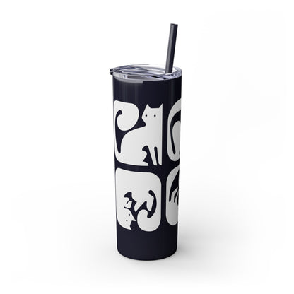 Graphic Cats Skinny Tumbler with Straw, 20oz