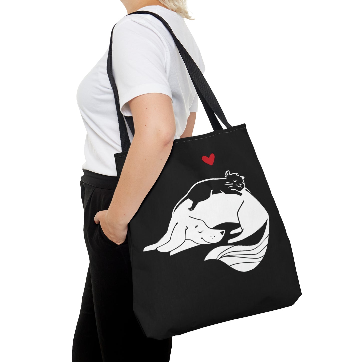 Black Dog & Cat Cuddling Tote Bag