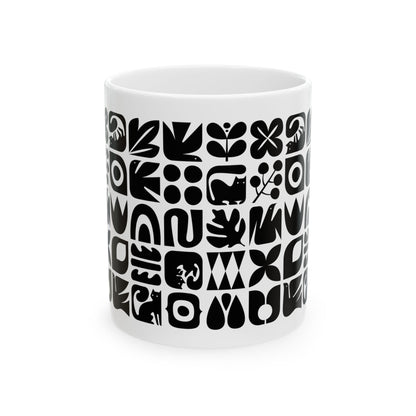 Graphic Cats and Birds Ceramic Mug 11oz