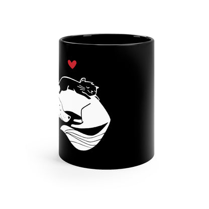 Dog & Cat Cuddling 11oz Black Mug