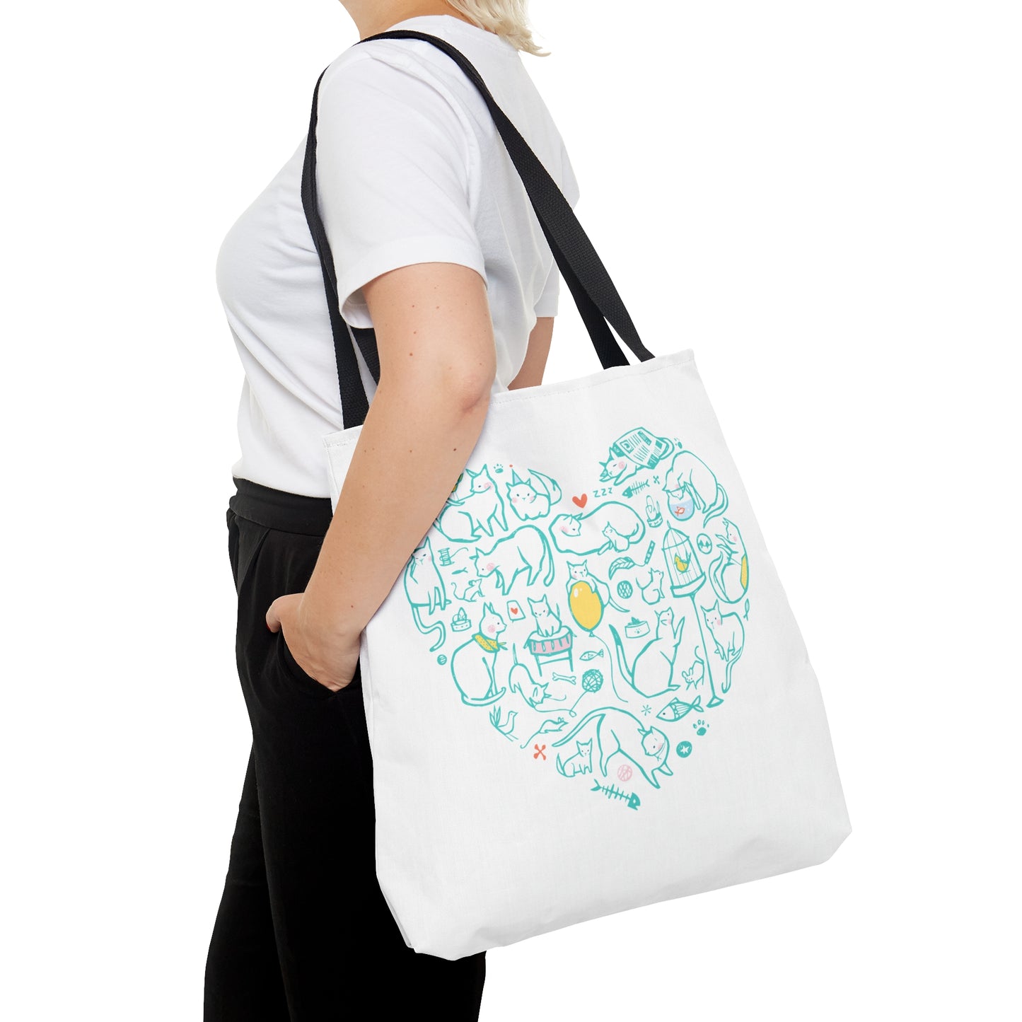 Colorful Cat Heart Tote Bag