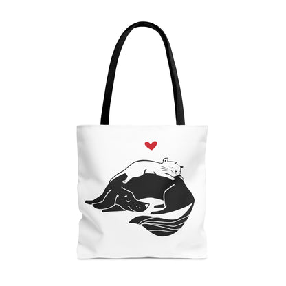 Dog & Cat Cuddling Tote Bag