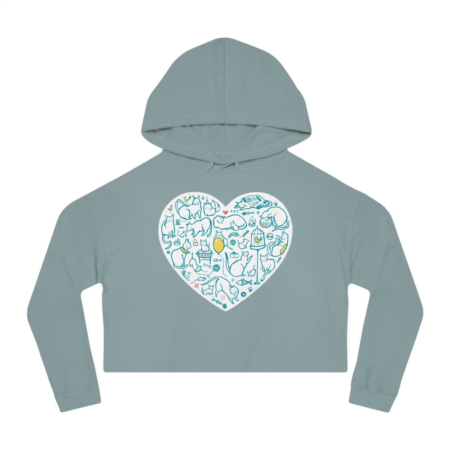 Colorful Cat Heart Women’s Cropped Hooded Sweatshirt