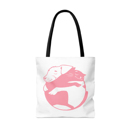 Pink Dog & Cat Hugging Tote Bag