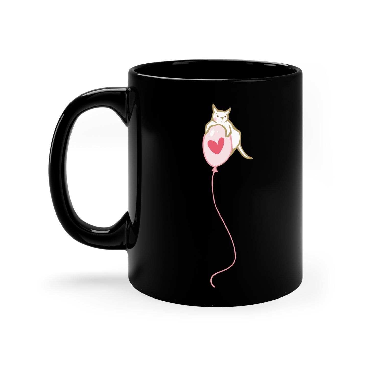 Cat on Heart Strings 11oz Black Mug