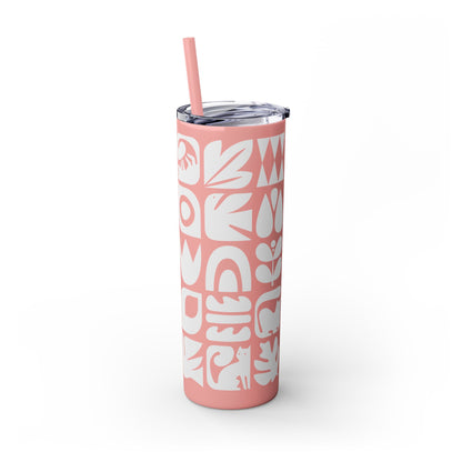 Graphic Cats and Birds Skinny Tumbler with Straw, 20oz