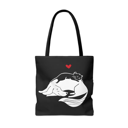 Black Dog & Cat Cuddling Tote Bag