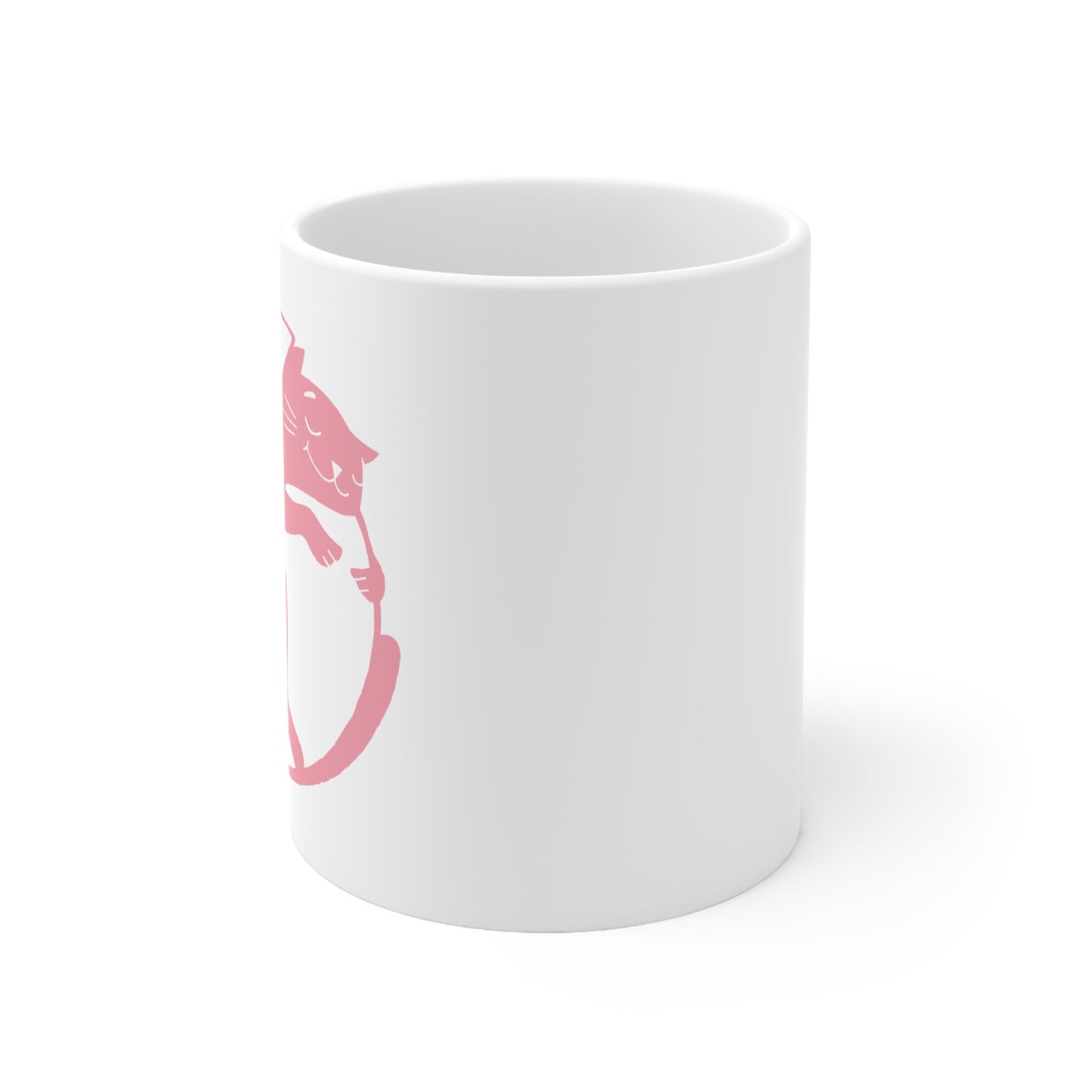 Pink Dog & Cat Hugging White Ceramic Mug 11oz