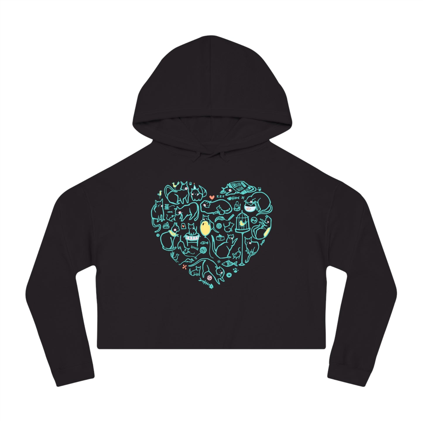 Colorful Cat Heart Women’s Cropped Hooded Sweatshirt