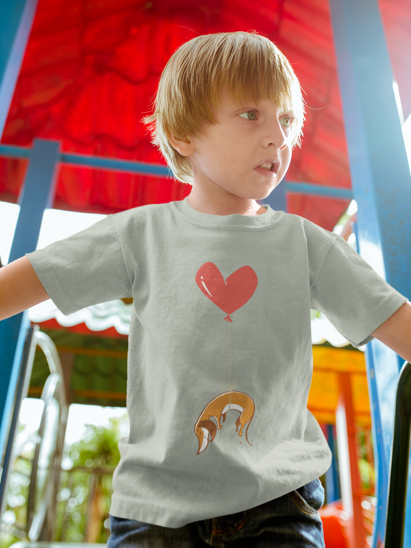 Weiner Dog Heart Strings Kids Heavy Cotton Graphic Tee