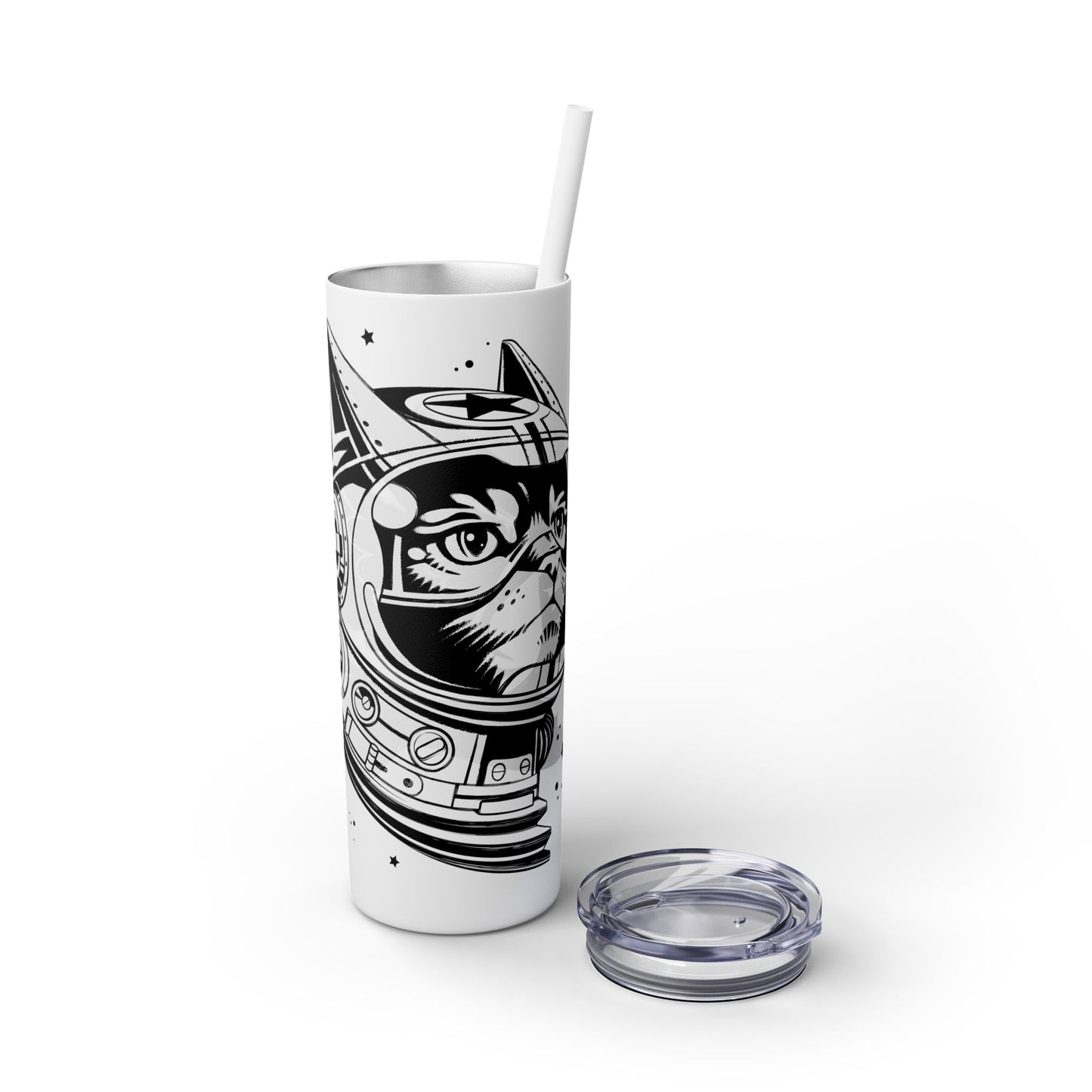 Space Cat Skinny Tumbler with Straw, 20oz