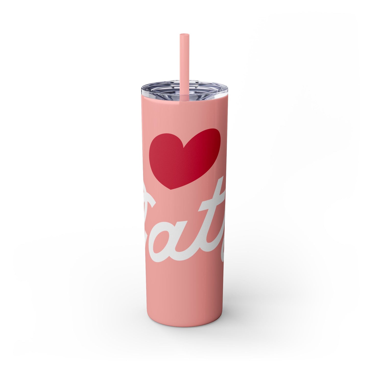 Love Cats Script Skinny Tumbler with Straw, 20oz