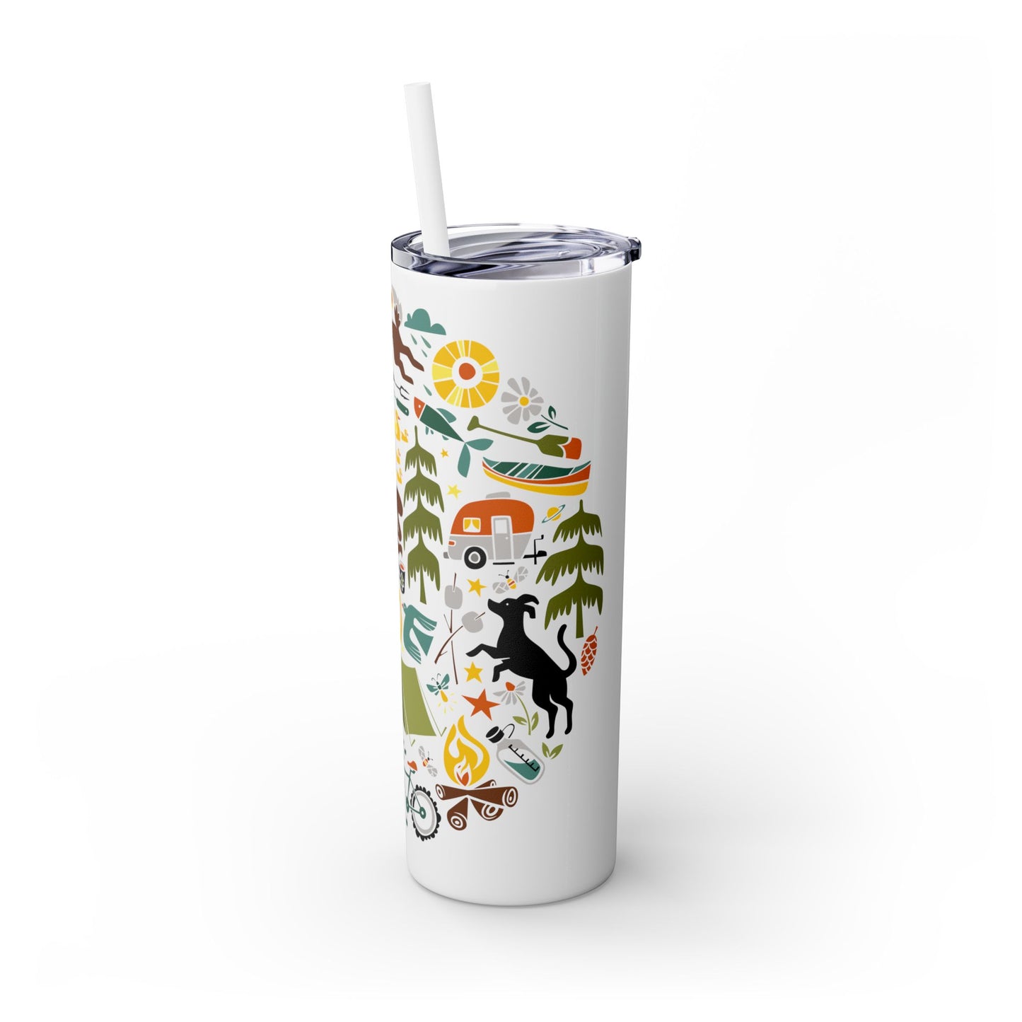 Camping Dogs Skinny Tumbler with Straw, 20oz