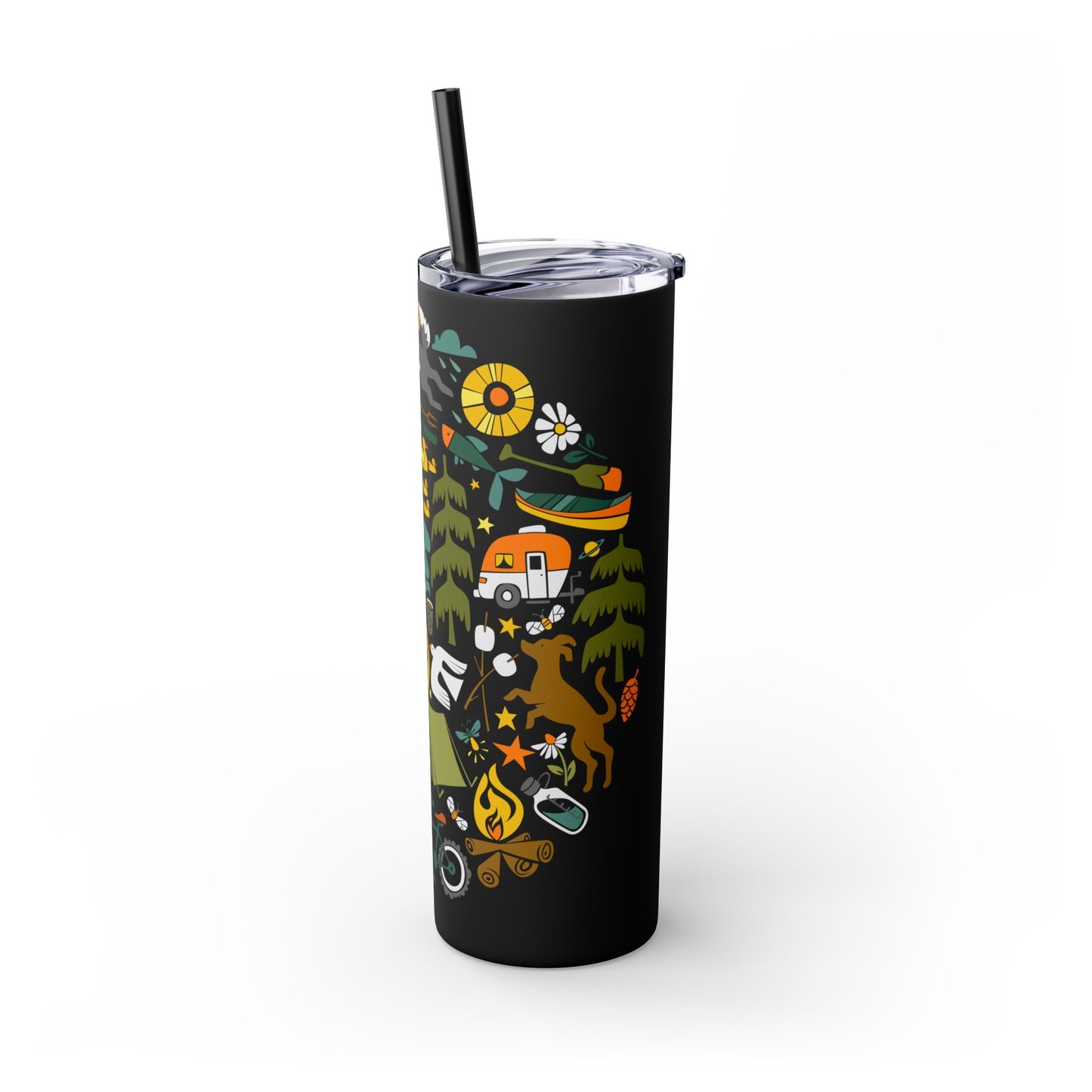 Camping Dogs Skinny Tumbler with Straw, 20oz