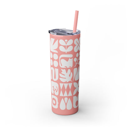 Graphic Cats and Birds Skinny Tumbler with Straw, 20oz