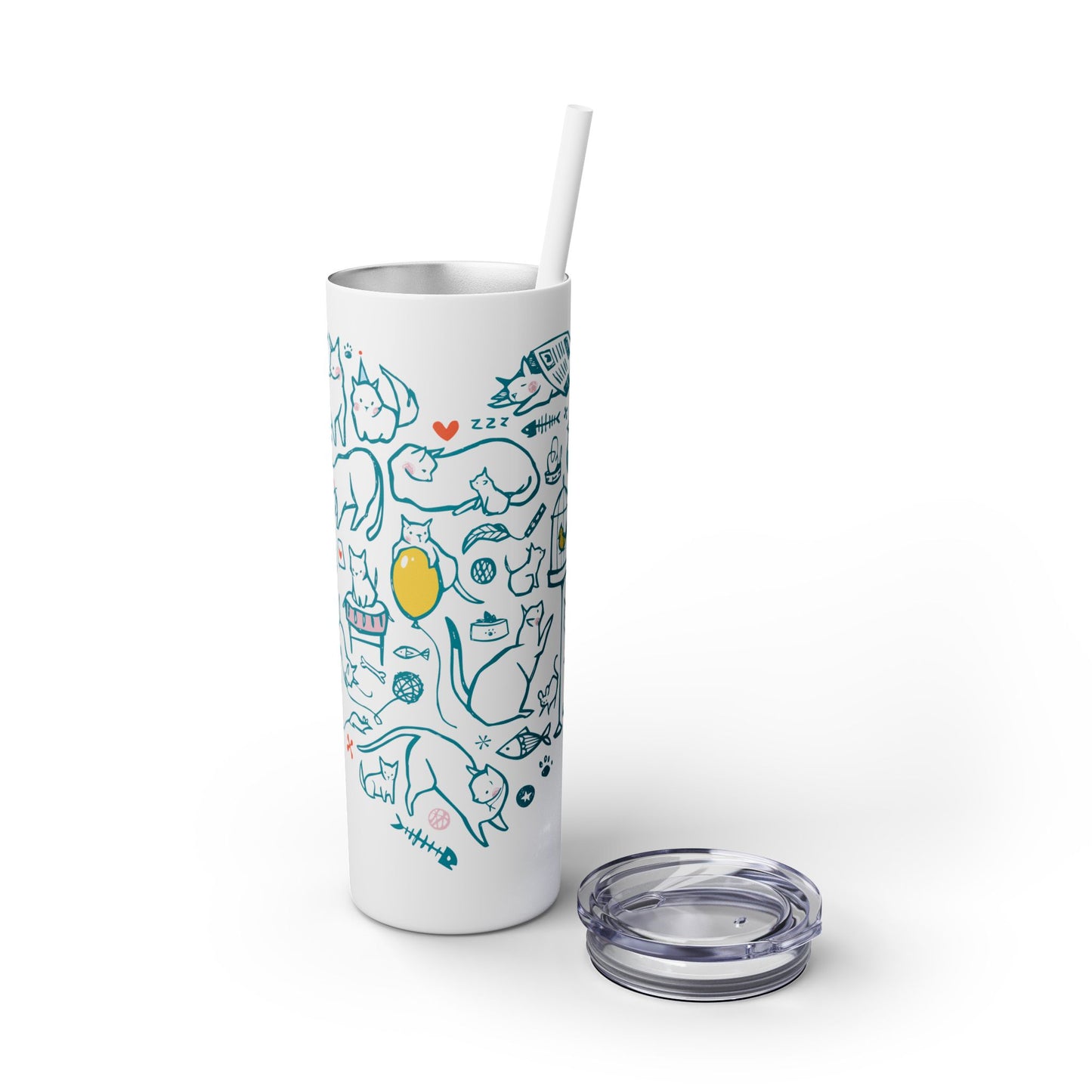 Cat Heart Skinny Tumbler with Straw, 20oz