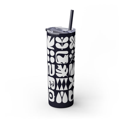 Graphic Cats and Birds Skinny Tumbler with Straw, 20oz