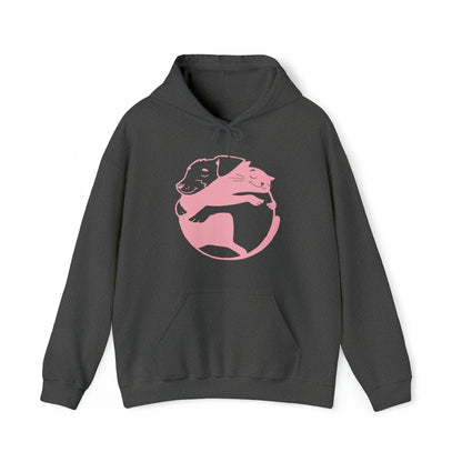 Pink Dog & Cat Hugging Women's Hooded Sweatshirt