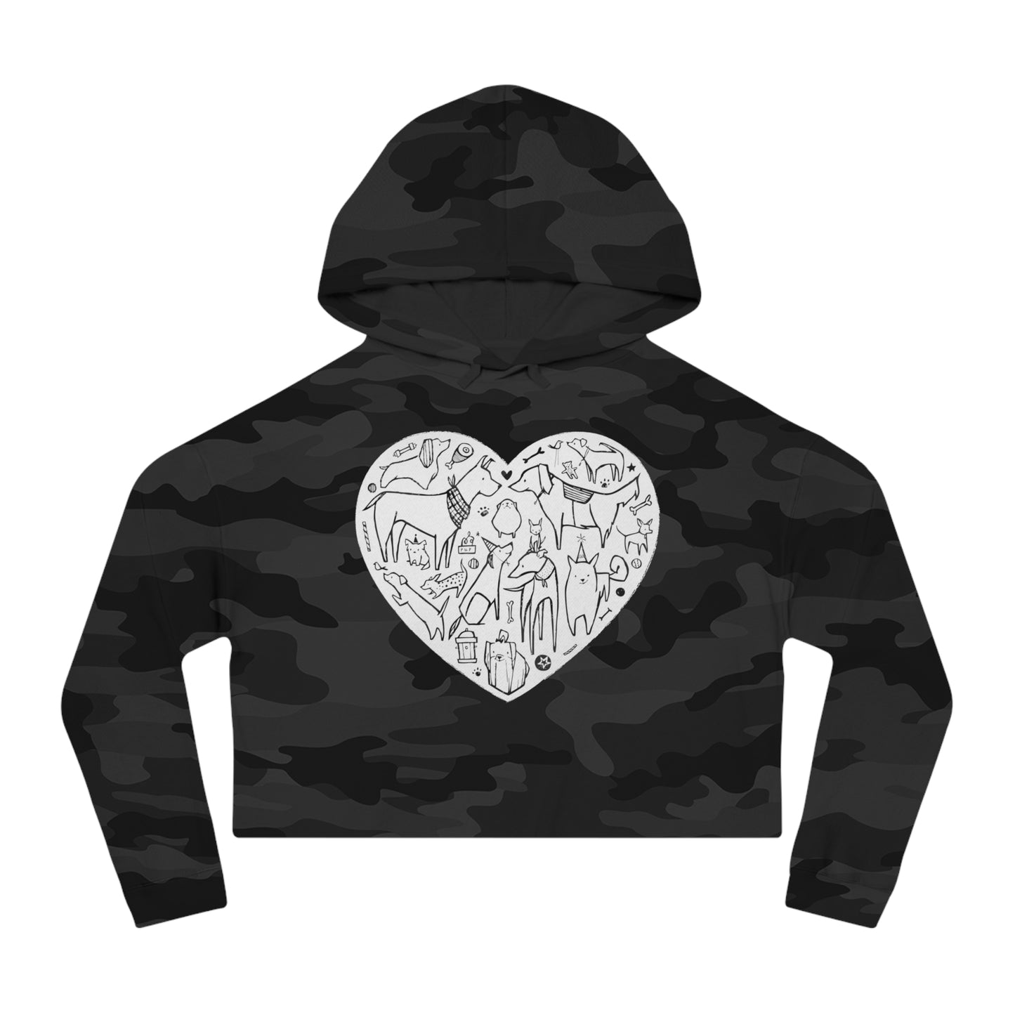 Colorful Dog Heart Women’s Cropped Hooded Sweatshirt