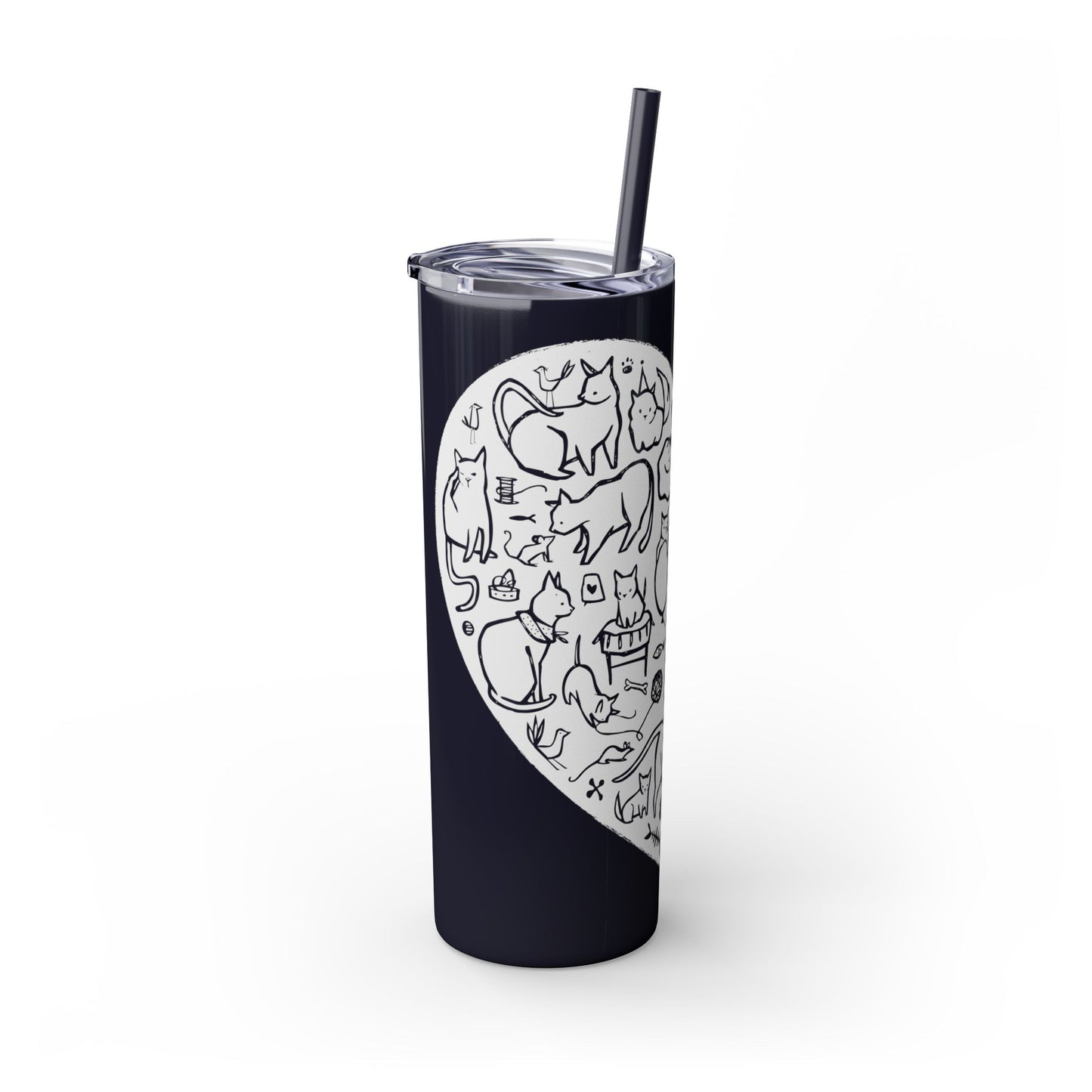 Cat Heart Skinny Tumbler with Straw, 20oz