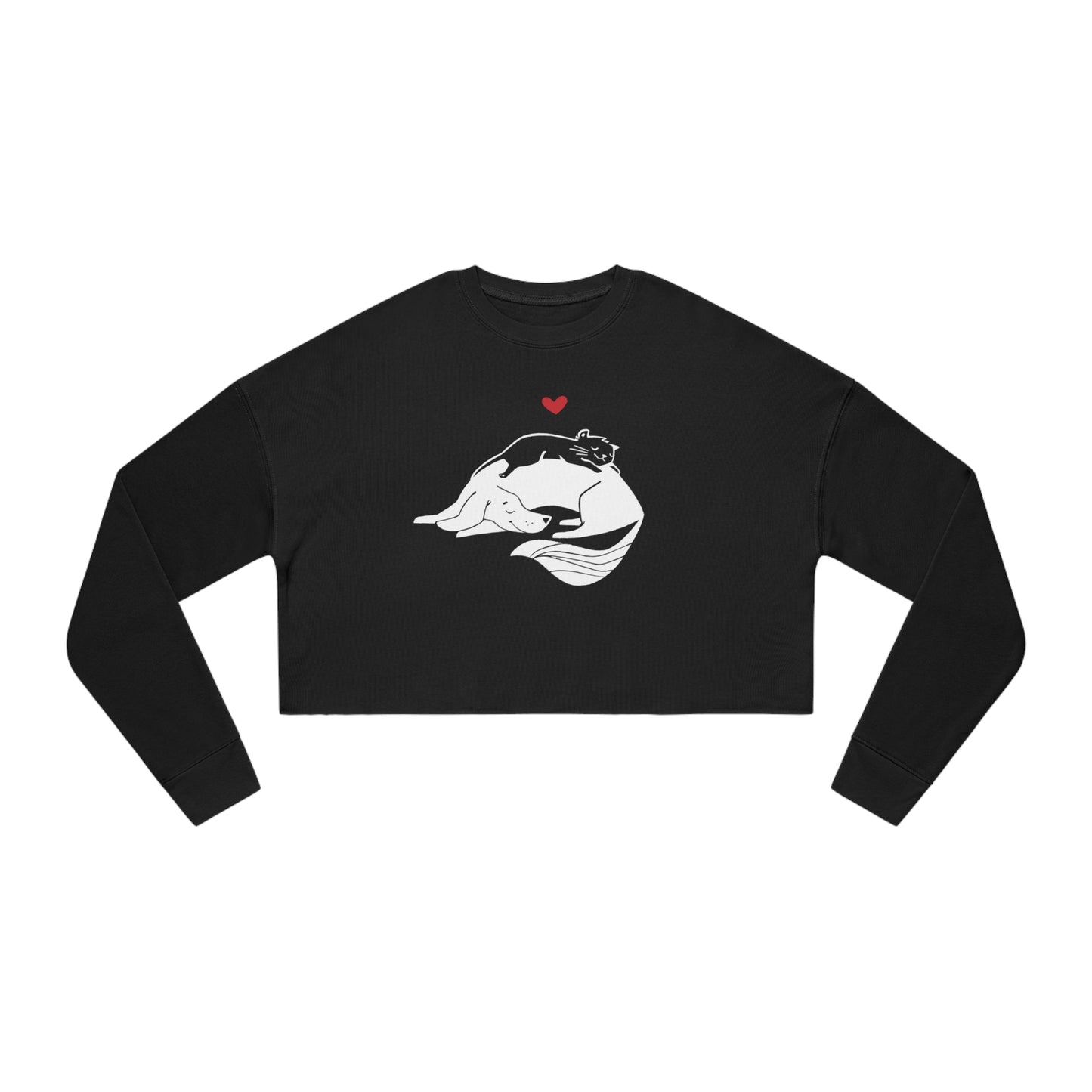 Dog & Cat Cuddling Women's Cropped Sweatshirt