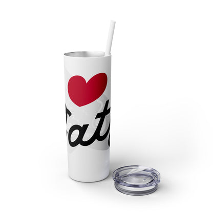 Love Cats Script Skinny Tumbler with Straw, 20oz