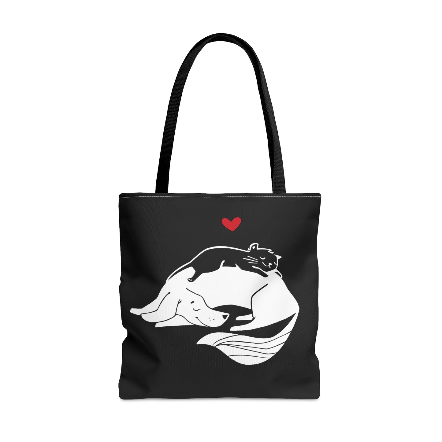 Black Dog & Cat Cuddling Tote Bag