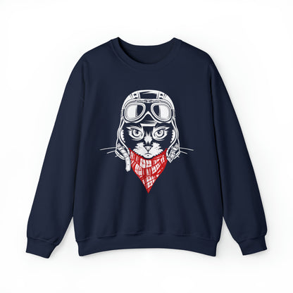 Motorcycle Cat Men's Heavy Blend Crewneck Sweatshirt