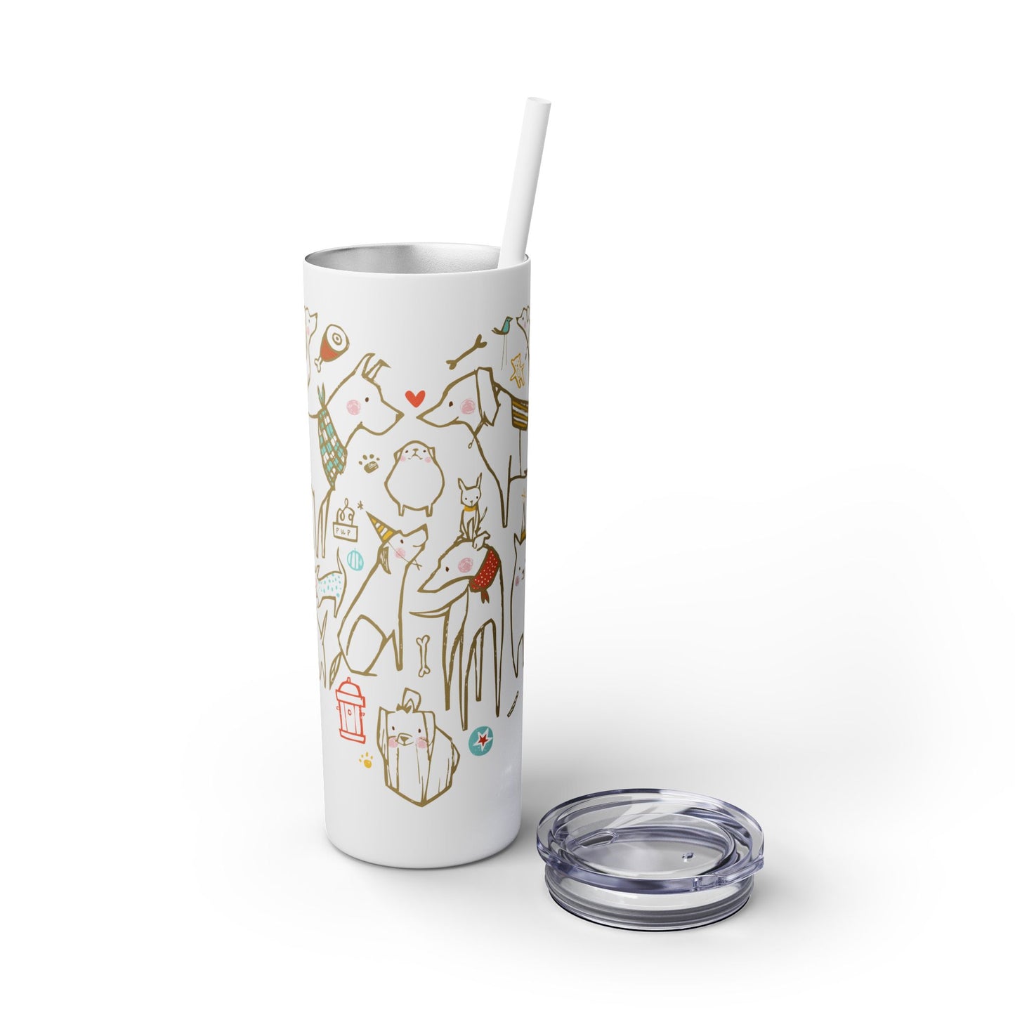 Dog Heart Skinny Tumbler with Straw, 20oz