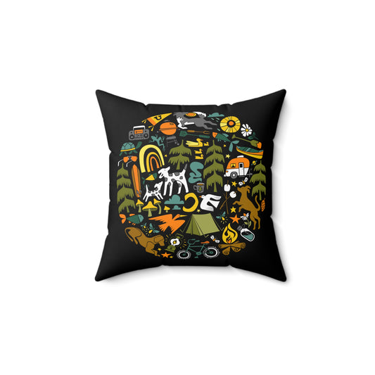 Camp Dogs on Black Spun Polyester Square Pillow