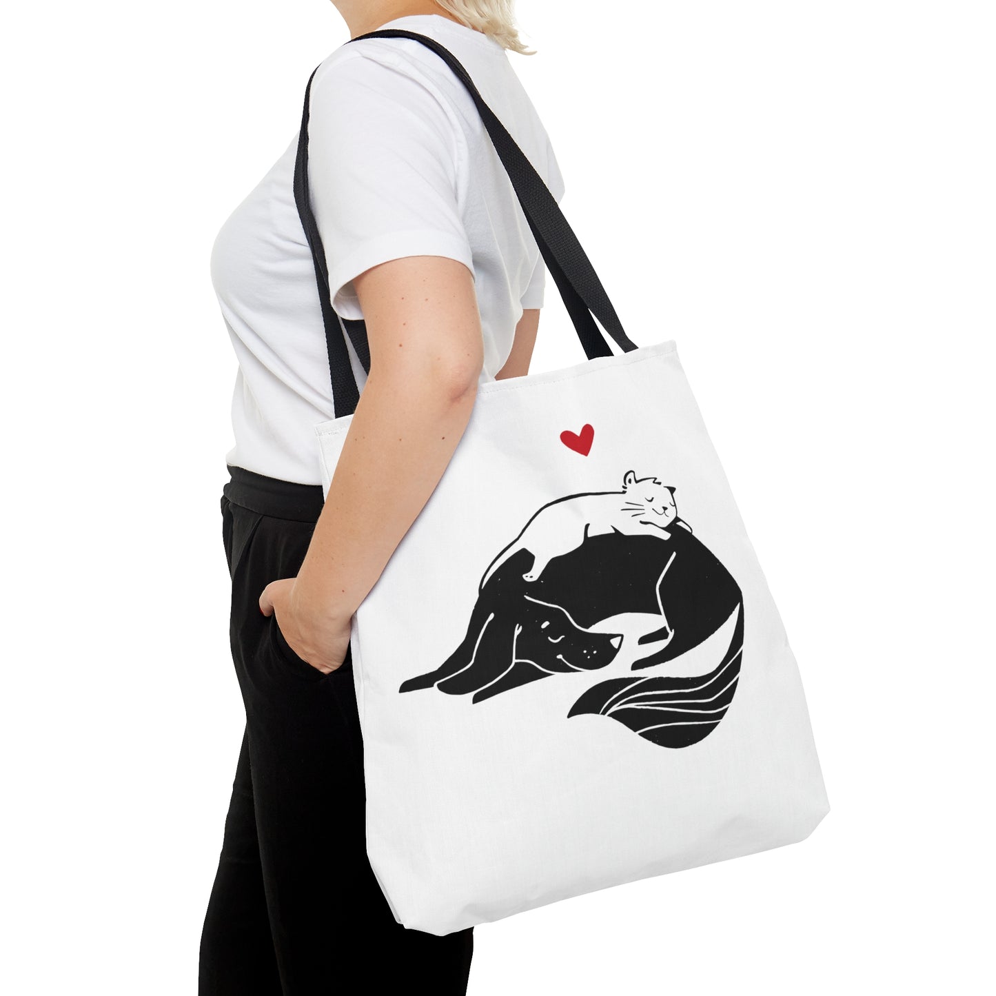 Dog & Cat Cuddling Tote Bag