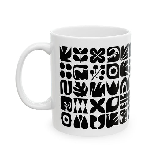 Graphic Cats and Birds Ceramic Mug 11oz