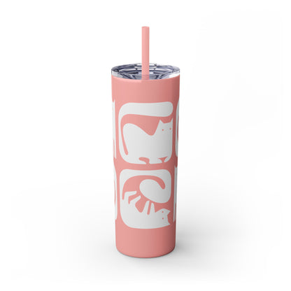 Graphic Cats Skinny Tumbler with Straw, 20oz