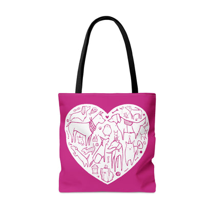 Pink Dog Heart Tote Bag