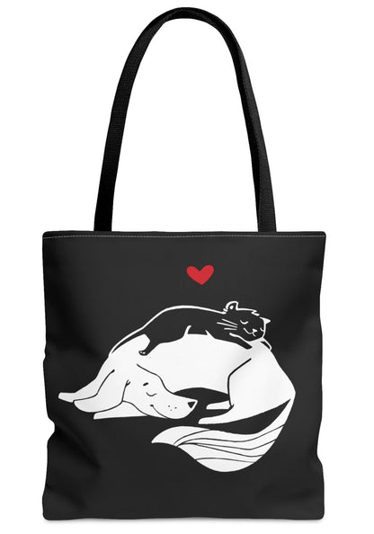 Black Dog & Cat Cuddling Tote Bag