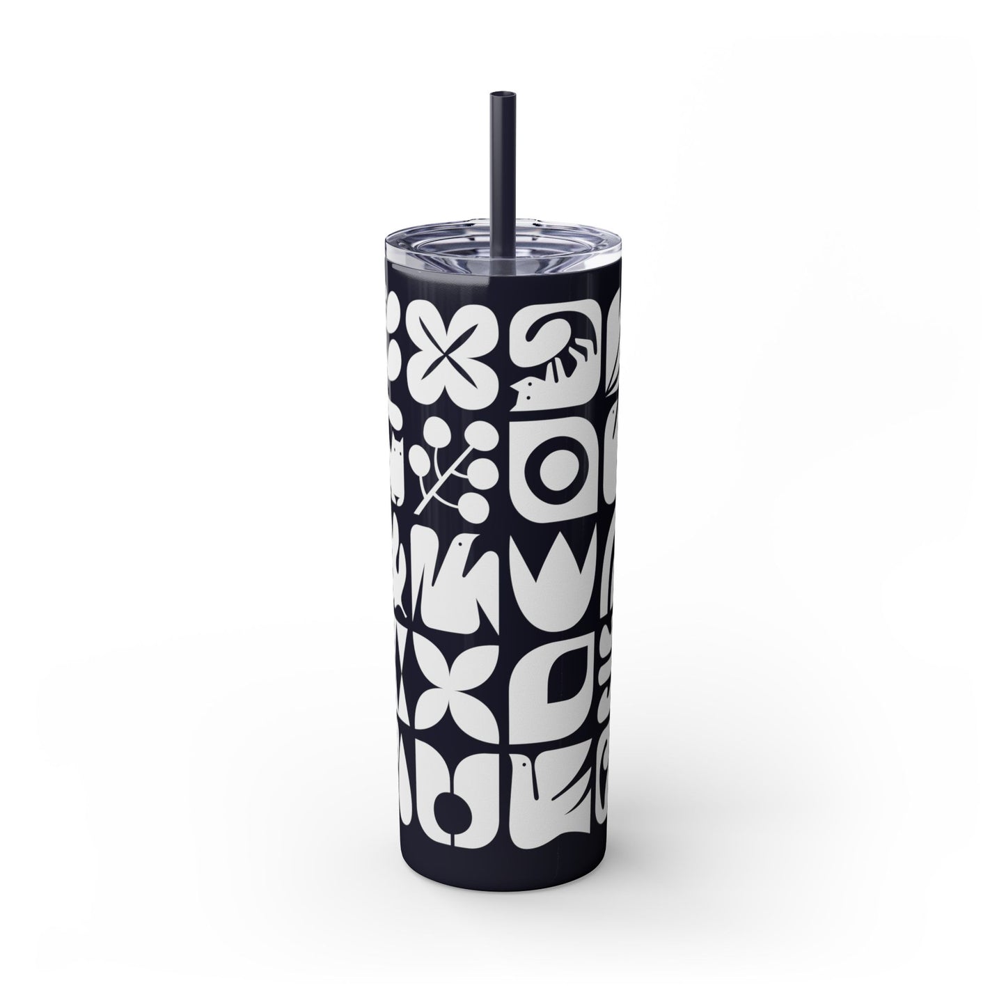 Graphic Cats and Birds Skinny Tumbler with Straw, 20oz