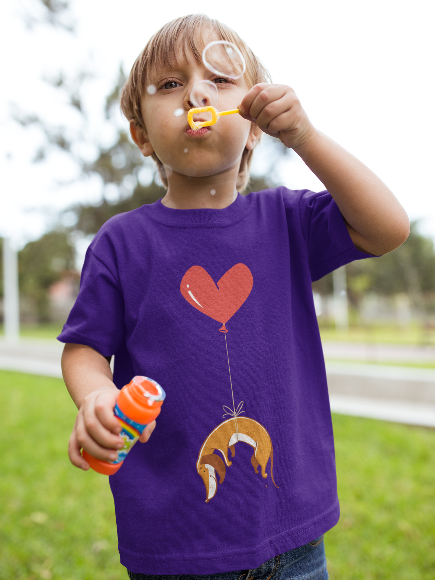 Weiner Dog Heart Strings Kids Heavy Cotton Graphic Tee