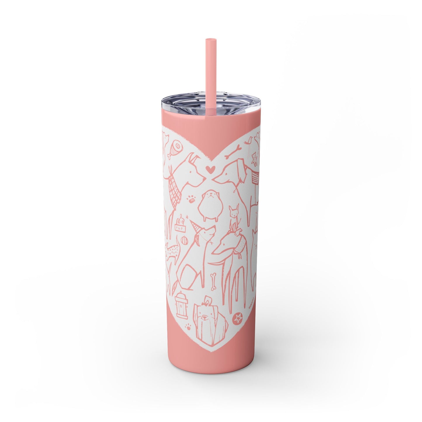 Dog Heart Skinny Tumbler with Straw, 20oz