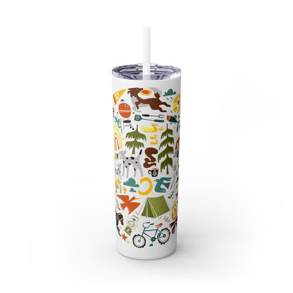 Camping Dogs Skinny Tumbler with Straw, 20oz