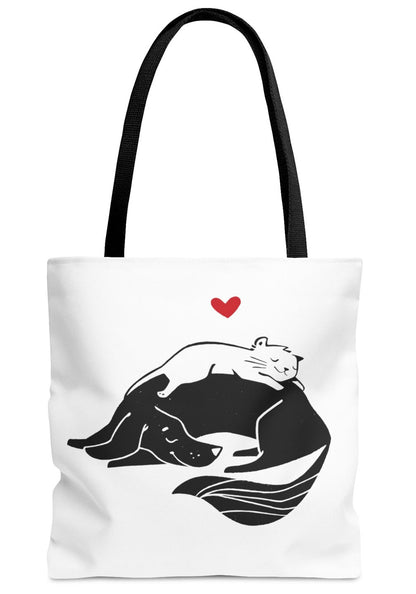 Dog & Cat Cuddling Tote Bag