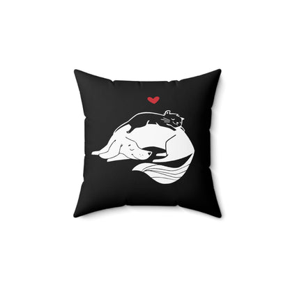 Cat & Dog Cuddling Spun Polyester Square Pillow