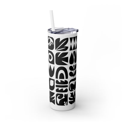 Graphic Cats and Birds Skinny Tumbler with Straw, 20oz