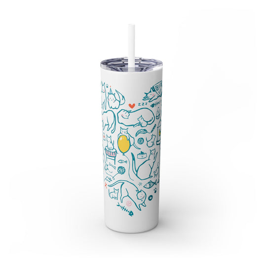 Cats Heart Skinny Tumbler with Straw, 20oz