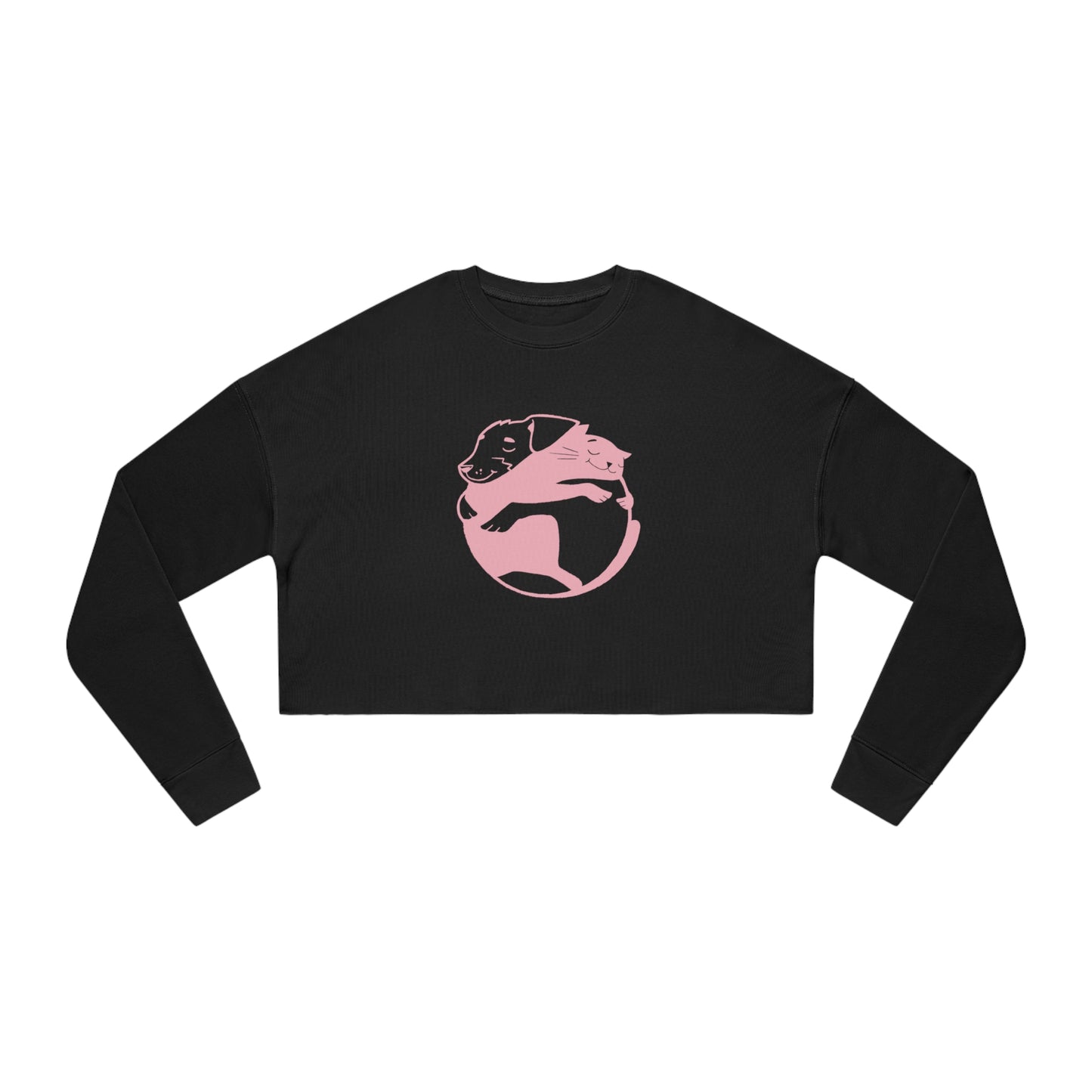 Pink Dog & Cat Hugging Women's Cropped Sweatshirt