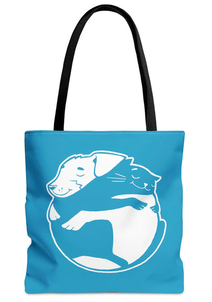 Blue Dog & Cat Hugging Tote Bag