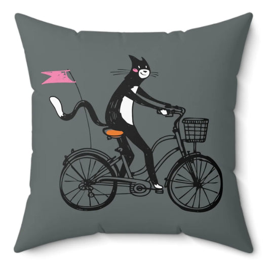 Bicycle Cat Spun Polyester Square Pillow