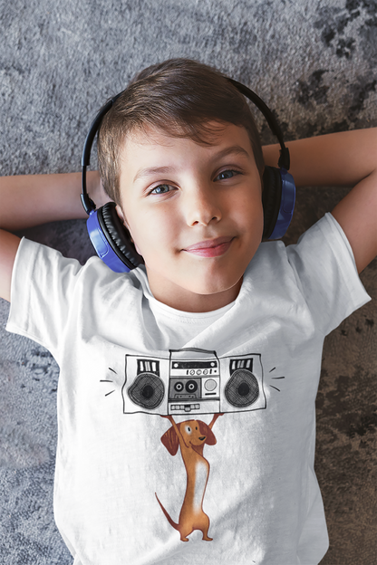 Brown Boombox Dog Kid’s Heavy Cotton Graphic Tee